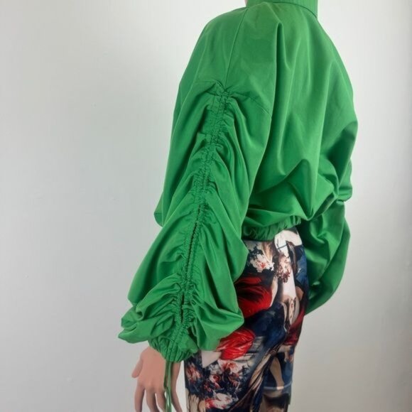 Women's Love, Highlight Ruched Long Sleeve Green Cropped Collared Shirt Small - Picture 7 of 14